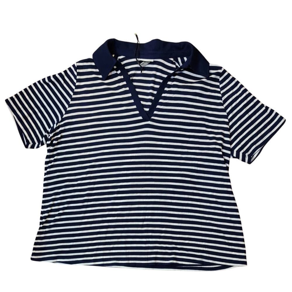 Navy and White Ribbed Polo Striped Women's Top NWT Ava & Viv 2X - Picture 4 of 4
